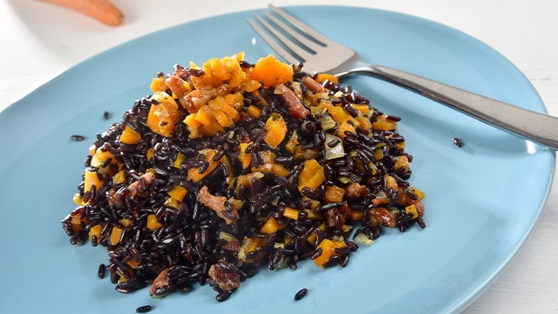 Riso venere con zucca e speck-1